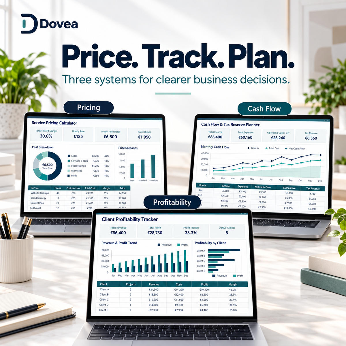 Dovea Business Clarity Toolkit with pricing profitability and cash flow systems