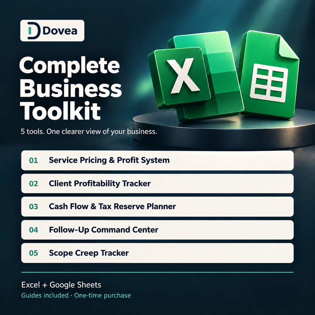 Dovea Complete Business Toolkit with five business tools for Excel and Google Sheets