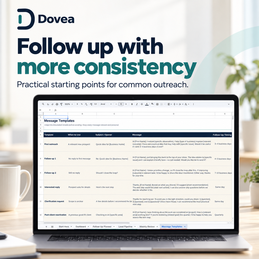 Dovea Message Templates for common lead follow-up and outreach situations