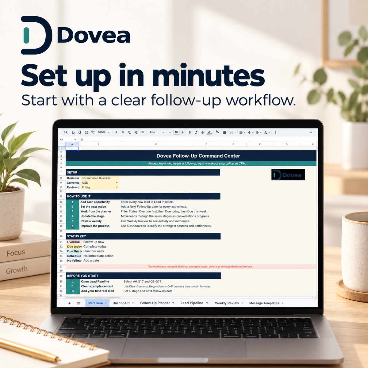 Dovea Follow-Up Command Center Start Here setup and workflow guide