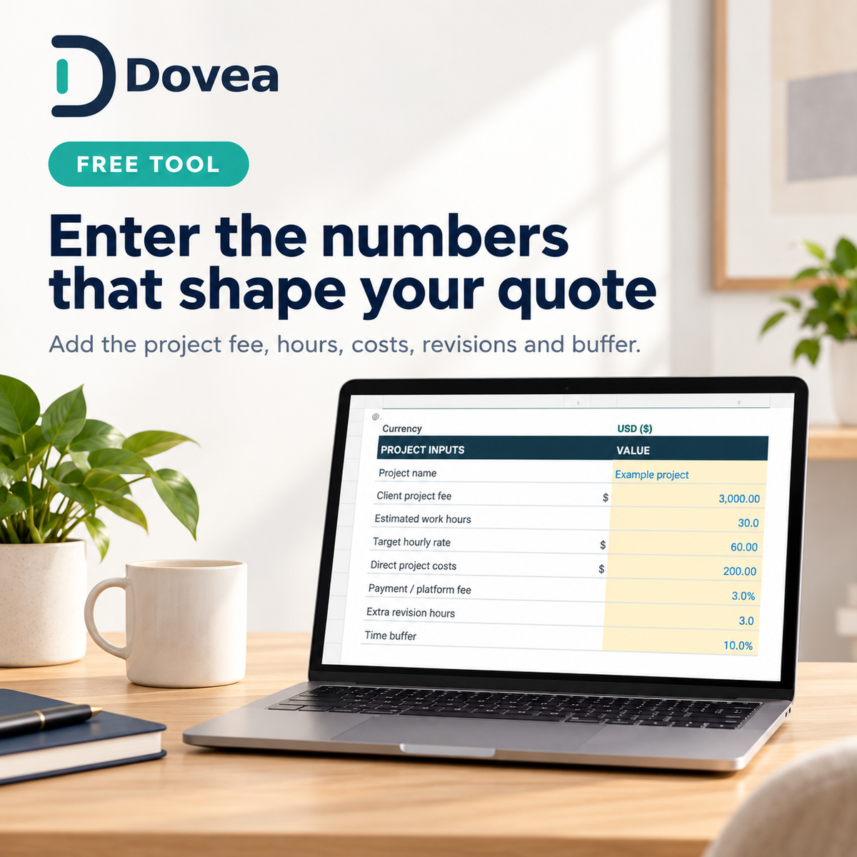 Dovea free Project Profit Check input fields