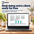 Dovea Scope Creep Tracker dashboard displayed on a laptop